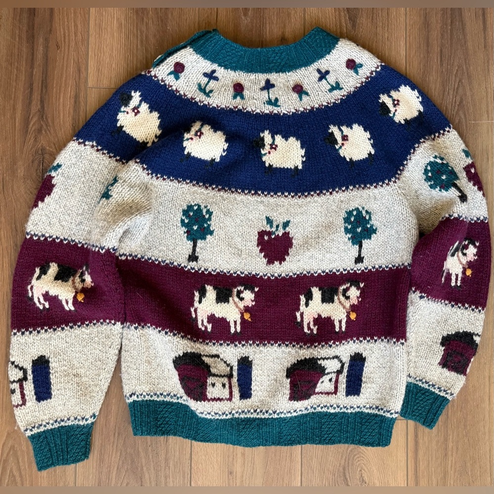 Vintage‎ Woolrich Women's Wool Knit Crewneck Sweater Size L Farm Animals Sheep - Picture 8 of 9